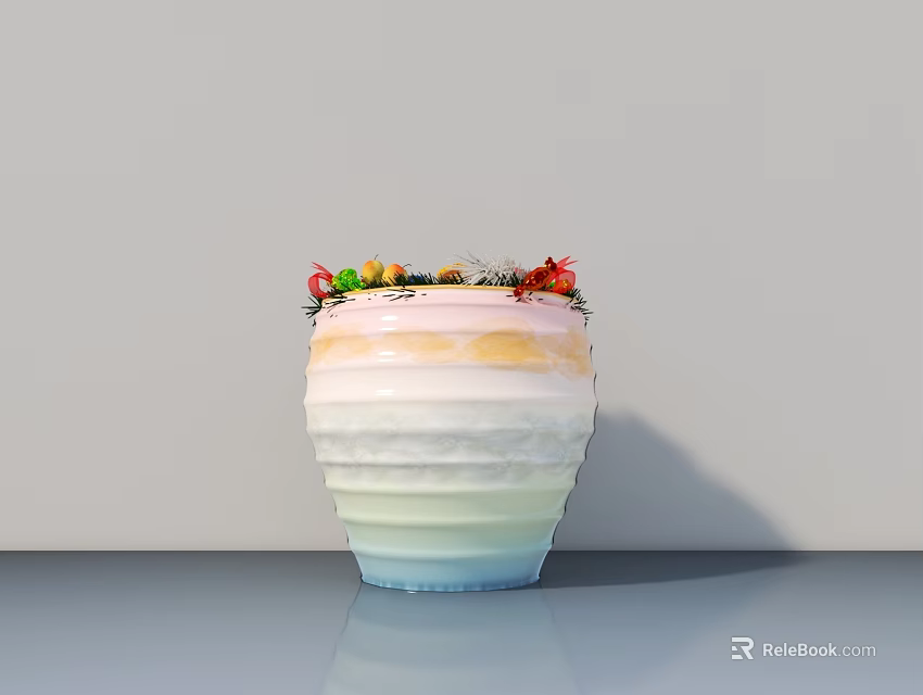 Bonsai Plant in Colorful Gradient Striped Pot with Small Colorful Plants on Top 3d model 