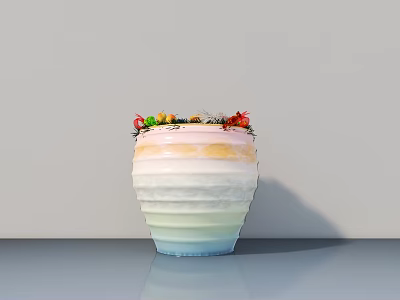Bonsai Plant in Colorful Gradient Striped Pot with Small Colorful Plants on Top 3d model