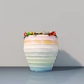 Bonsai Plant in Colorful Gradient Striped Pot with Small Colorful Plants on Top