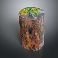 Wood And Stone Decorative Tree Stump With Green Moss Small Plants And Natural Elements