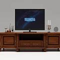Solid Wood TV Stand With Drawers Cabinet Doors And Decorative Items On Top