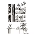 Daily Washing Products Organized Shelf Display With Bottles Jars Towels And Potted Plants