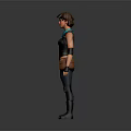 Female Adventurer Character 3D Model With Black Vest Blue Pants And Wrist Guards Standing Pose
