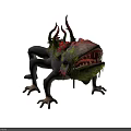 Ferocious Fantasy Creature Character Lizard Like Green Mossy Body Red Horns Sharp Teeth Open Mouth