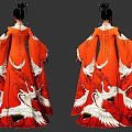 Game Movie Character Wearing Red Robe With White Crane Patterns And Dark Vertical Stripes 3d model