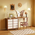Vintage Wooden Dressing Table with Drawers Butterfly Decor Lamp Vase Chair and Wall Art