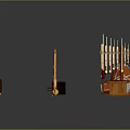 Collection of Musical Instruments and Art Supplies with Guitar Brushes Paint Palette and Drawing Tools