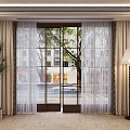 Modern Home Interior With Sheer And Beige Curtains By Large Window