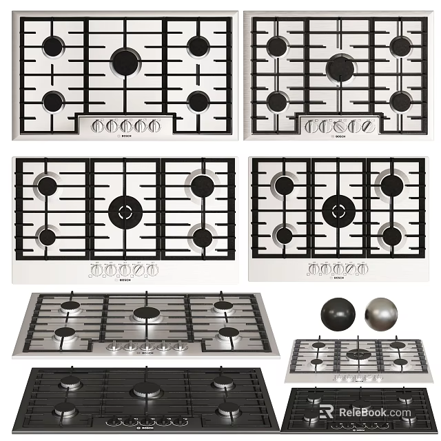 Various Kitchen Gas Stove Designs With Multiple Burners And Stainless Steel Panels 3d model 