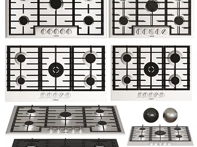 Various Kitchen Gas Stove Designs With Multiple Burners And Stainless Steel Panels 3d model