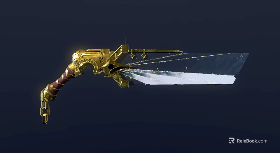 Ornate Golden Decorated Weapon With Red Hilt And Shiny Metal Blade 3d model 