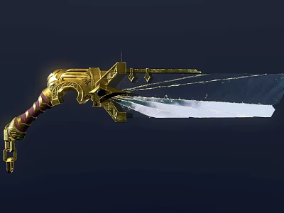 Ornate Golden Decorated Weapon With Red Hilt And Shiny Metal Blade 3d model
