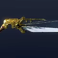 Ornate Golden Decorated Weapon With Red Hilt And Shiny Metal Blade
