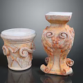 Two Decorative Stone Columns With Ornate Scroll Carvings And Grape Motifs 3d model