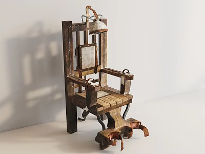 Vintage Wooden Single Chair With Armrests Slatted Seat And Small Lamp 3d model