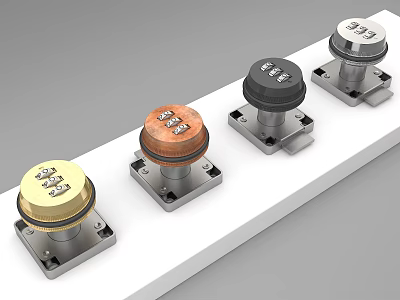 Colorful Metal Control Knobs With Numbers On Square Bases Arranged On White Surface 3d model