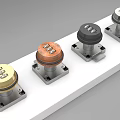 Colorful Metal Control Knobs With Numbers On Square Bases Arranged On White Surface 3d model