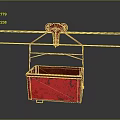 Red Old Cable Car Basket Hanging on Metal Track with Gray Background