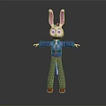 Detailed Rabbit 3D Character Model With White Face Long Ears Blue Jacket Brown Pants