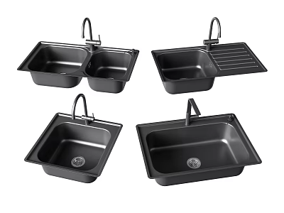 Modern Black Kitchen Sinks With Double Single Bowl Faucet And Drainer Design 3d model