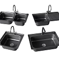 Modern Black Kitchen Sinks With Double Single Bowl Faucet And Drainer Design