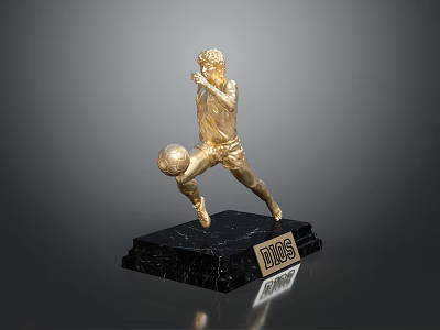 Golden Football Player Statue Home Decor With Black Marble Base And Brooks Inscription 3d model