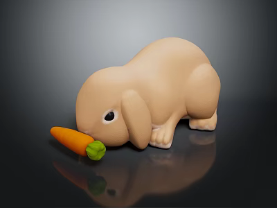 Cute Toy Rabbit Sniffing Fresh Orange Carrot on Smooth Black Surface 3d model
