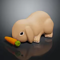 Cute Toy Rabbit Sniffing Fresh Orange Carrot on Smooth Black Surface 3d model