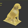 Detailed Brown And White Sitting Dog Sculpture With Realistic Features On Square Base