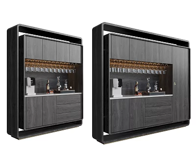 Modern Wine Cabinet Design With Double Units Dark Gray Cabinetry Glass Doors And Wine Racks 3d model