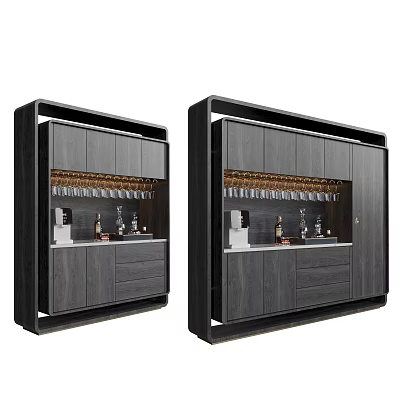 Modern Wine Cabinet Design With Double Units Dark Gray Cabinetry Glass Doors And Wine Racks 3d model