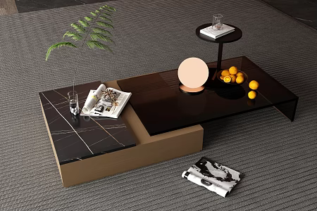 Modern Tea Table Side Table Glass Tea Table Plant Potted 3d model
