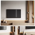 Modern TV Wall Unit With Wooden Cabinets And Lighting