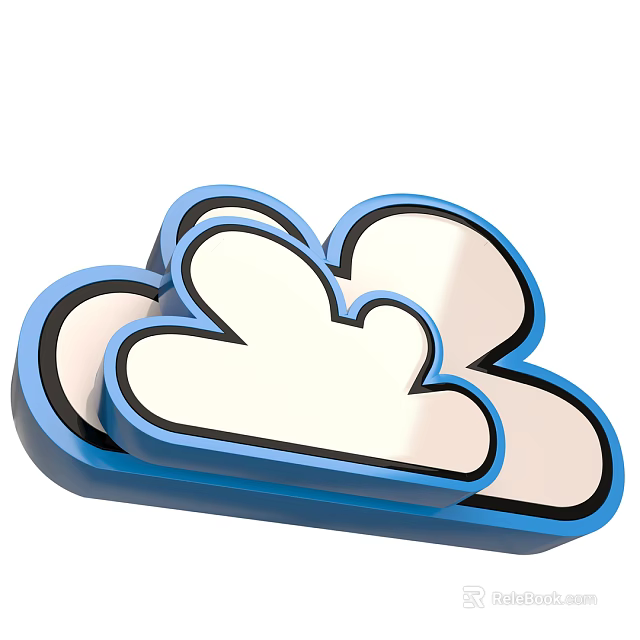Blue And White Cloud Icon Design With Simple Outline And Inner Fill 3d model