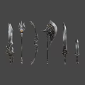 Fantasy Battle Weapons Featuring Intricate Metallic Designs Swords Axes and Spiked Details