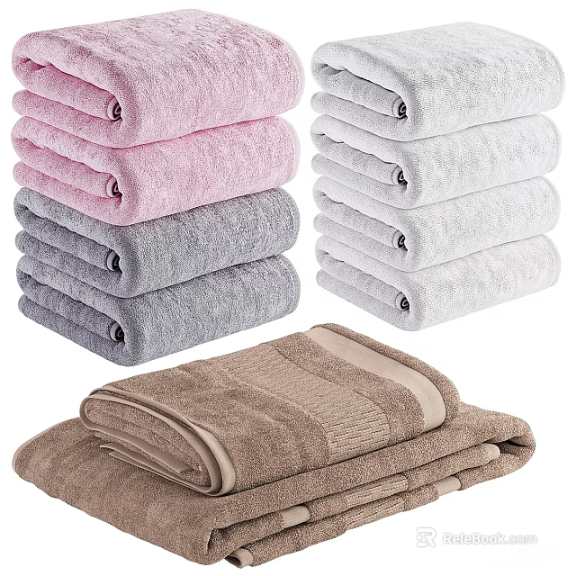 Soft Absorbent Towels in Various Colors Neatly Stacked for Bathroom Use 3d model 
