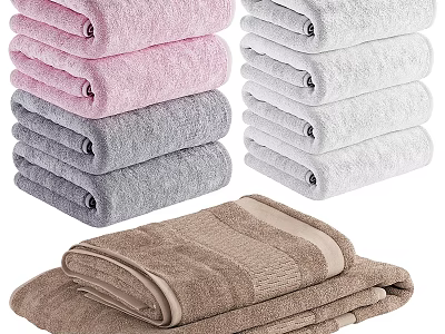 Soft Absorbent Towels in Various Colors Neatly Stacked for Bathroom Use 3d model