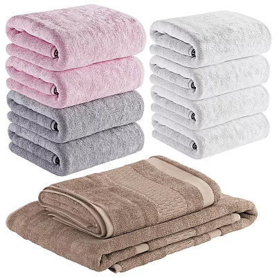 Soft Absorbent Towels in Various Colors Neatly Stacked for Bathroom Use 3d model