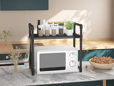 Kitchen Shelf with Microwave Storage and Spices Holder in Modern Kitchen Counter 3d model