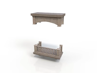 Wooden Home Living Benches With Rail Structure And Simple Design 3d model