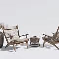 Natural Rustic Wooden Table And Chair Set With Woven Details And Dried Flower Vase