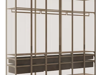 Elegant Modern Wardrobe With Metal Frame Glass Doors And Drawers Storage 3d model