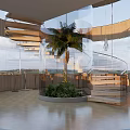Spiral Staircase With Wooden Structure And Transparent Glass On Modern Terrace With Palm Tree