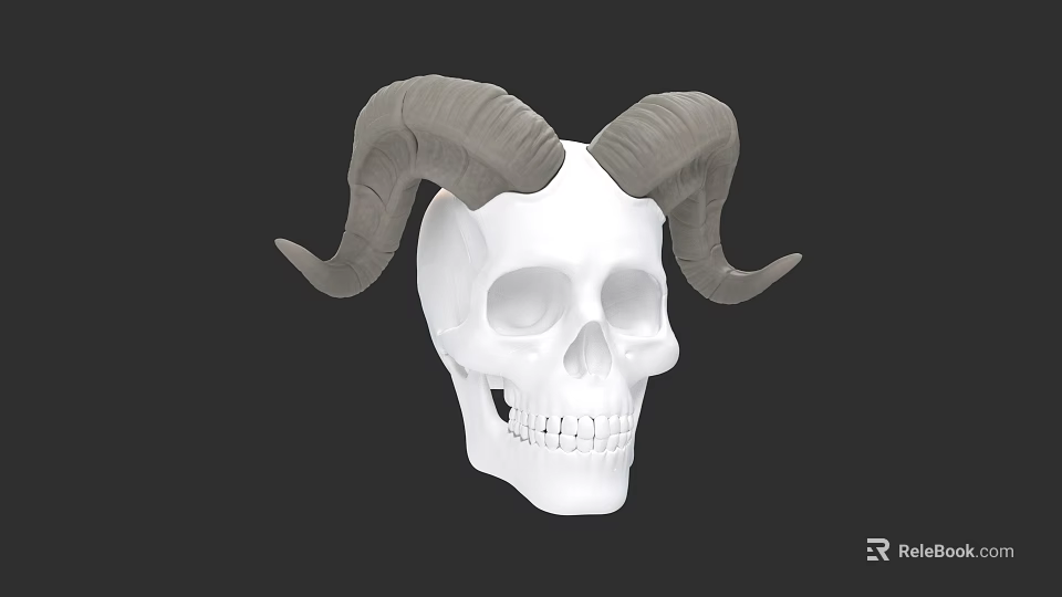 Game Movie Character Design Featuring White Skull With Large Curved Ram Horns 3d model 