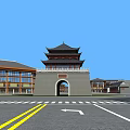 Traditional Ancient Architecture Tiered Tower With Archway Entrance And Surrounding Buildings Under Blue Sky