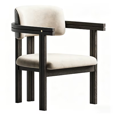 Modern Dining Chair With Black Wooden Frame And Beige Padded Seat Backrest 3d model
