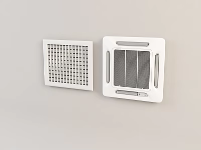 Stylish White Square Air Conditioner Vents With Two Different Grid And Slotted Designs 3d model