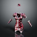 Red and White Short Sleeved Buttoned Dress with Matching Gloves and Hat