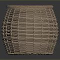 Light Brown Round Woven Basket Showcasing Intricate Texture On Dark Surface 3d model