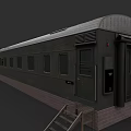 Old Style Dark Green Train Carriage with Multiple Windows Brick Base and Metal Stairs